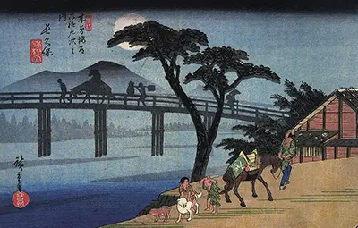 Man on Horseback Crossing a Bridge Hiroshige